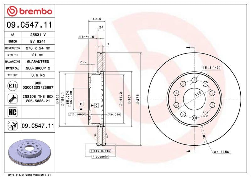 Brake Disc PRIME LINE - UV Coated 09.C547.11 - image 2