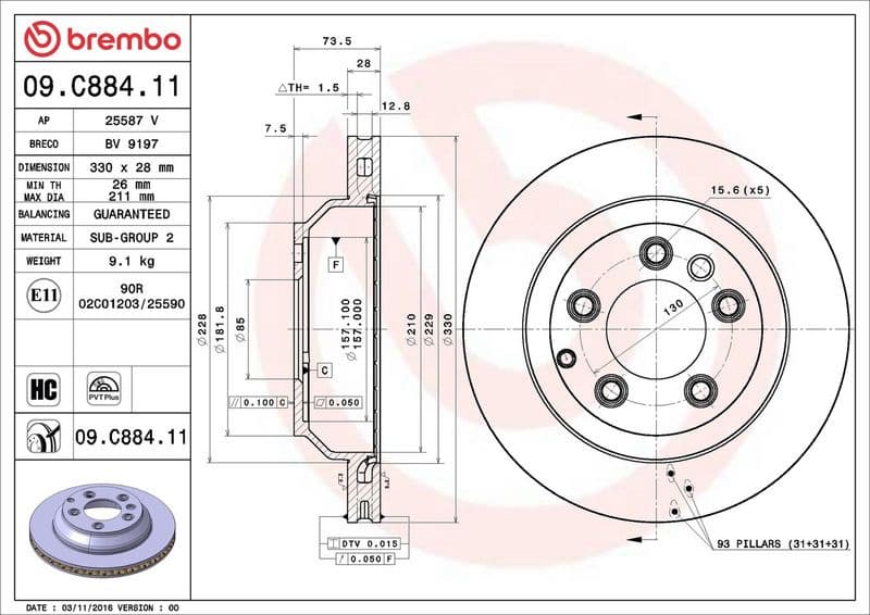 Brake Disc PRIME LINE - UV Coated 09.C884.11 - image 3