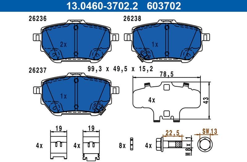 Brake Pad Set, disc brake 13.0460-3702.2
