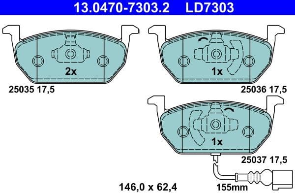 Brake Pad Set, disc brake ATE Ceramic 13.0470-7303.2 - image 2