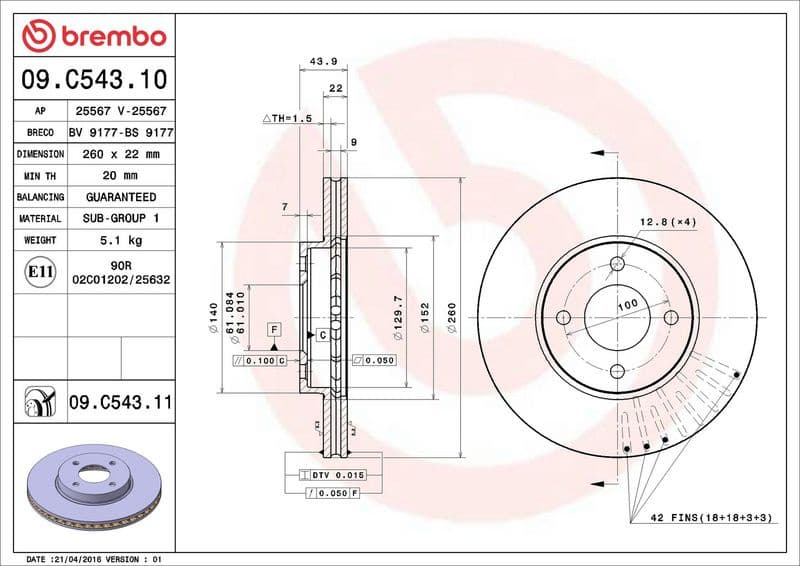 Brake Disc PRIME LINE - UV Coated 09.C543.11 - image 2