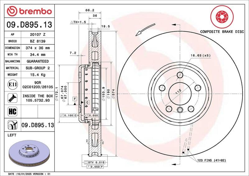 Brake disc, 1pcs FRONT, Top Quality 09.D895.13 - image 2