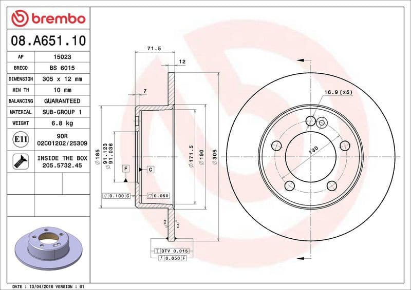 Brake Disc PRIME LINE 08.A651.10 - image 3