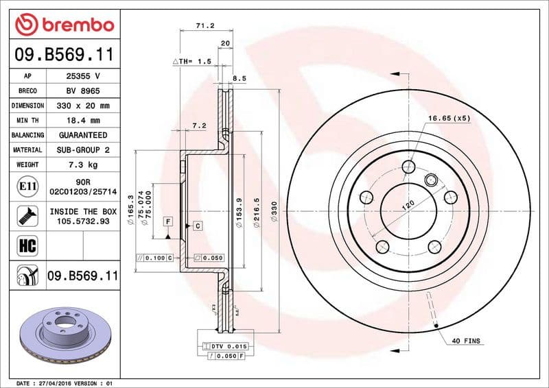 Brake discs kit rear, (2pcs), Top Quality 09.B569.11 - image 3
