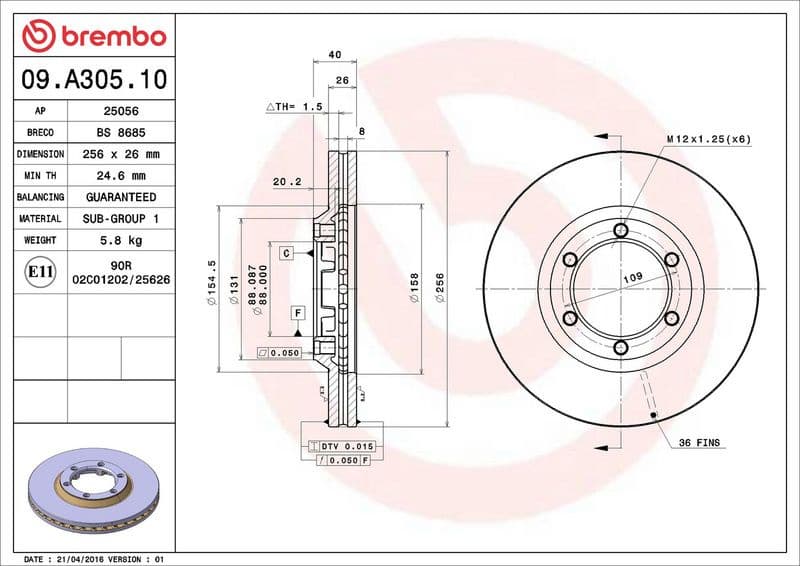 Brake Disc PRIME LINE 09.A305.10 - image 3