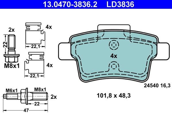 Brake Pad Set, disc brake ATE Ceramic 13.0470-3836.2 - image 2
