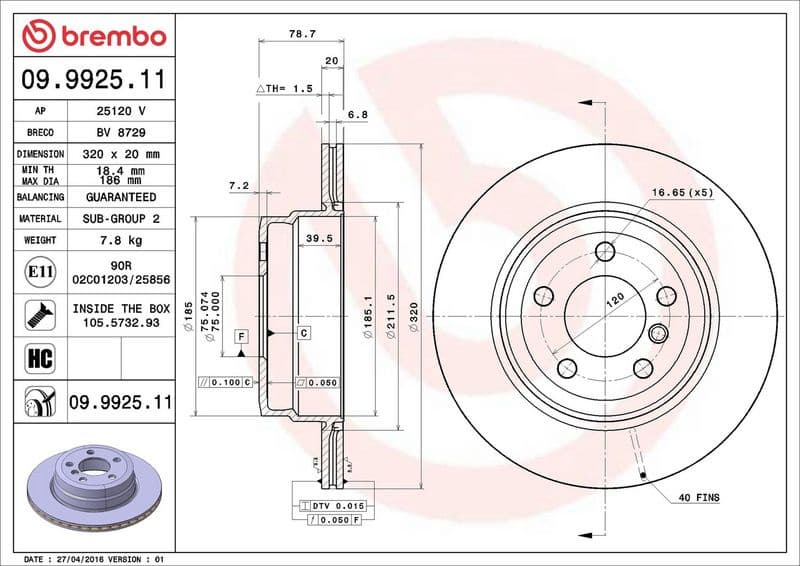 Brake discs kit rear, (2pcs), Top Quality 09.9925.11 - image 3