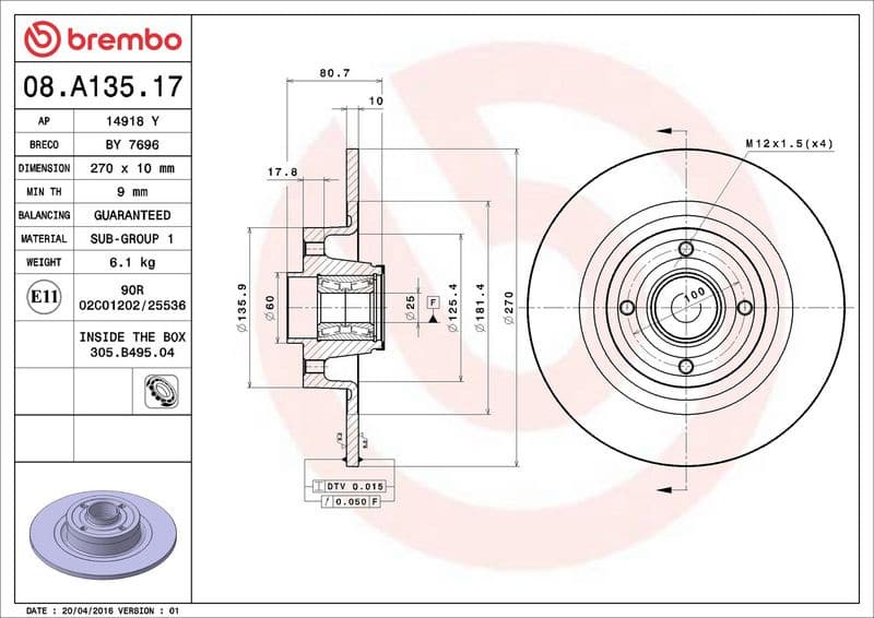 Brake Disc PRIME LINE - With Bearing Kit 08.A135.17 - image 3