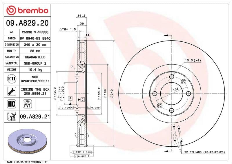 Brake Disc PRIME LINE - UV Coated 09.A829.21 - image 3