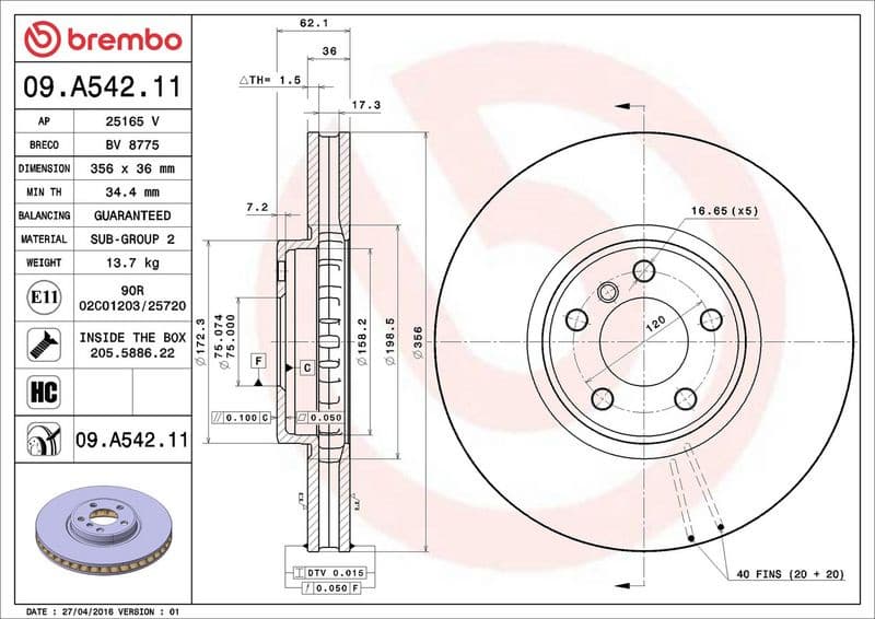 Brake Disc PRIME LINE - UV Coated 09.A542.11 - image 3