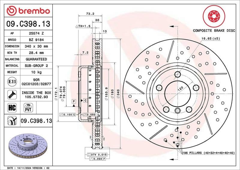 Brake Disc PRIME LINE - Composite 09.C398.13 - image 2