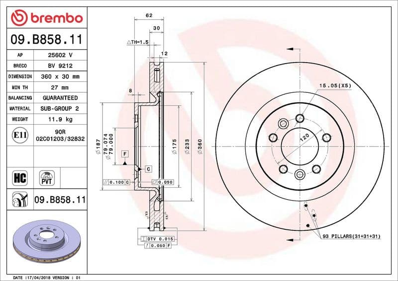 Brake Disc PRIME LINE - UV Coated 09.B858.11 - image 2