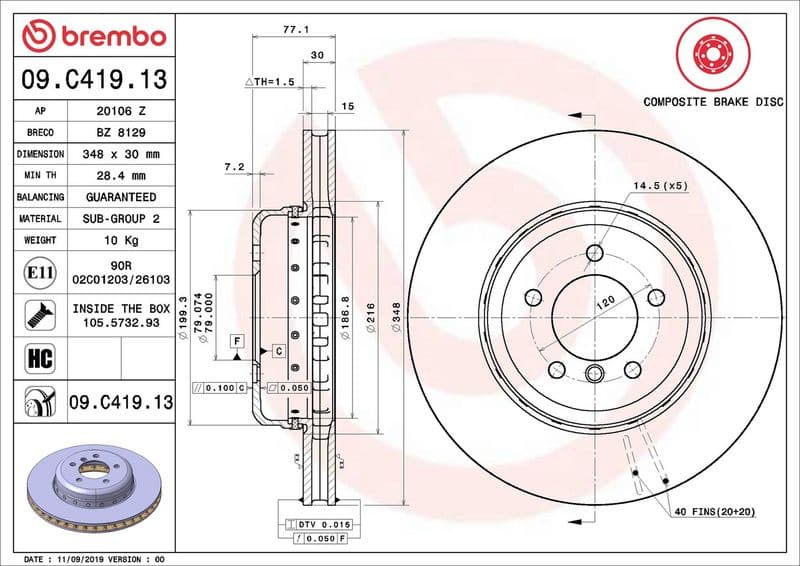 Brake Disc PRIME LINE - Composite 09.C419.13 - image 2