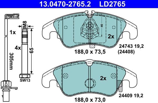 Brake Pad Set, disc brake ATE Ceramic 13.0470-2765.2 - image 2