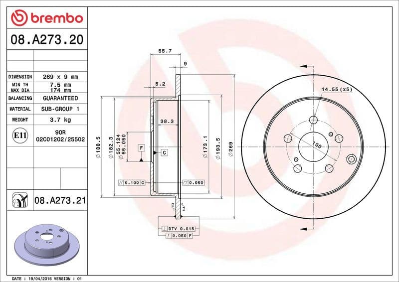 Brake Disc PRIME LINE - UV Coated 08.A273.21 - image 3