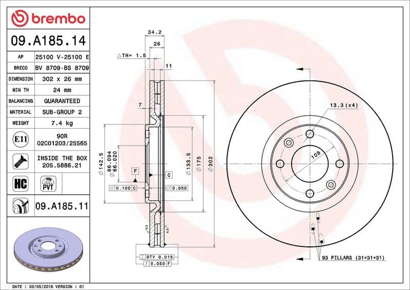 Brake Disc PRIME LINE - UV Coated 09.A185.11 - image 3