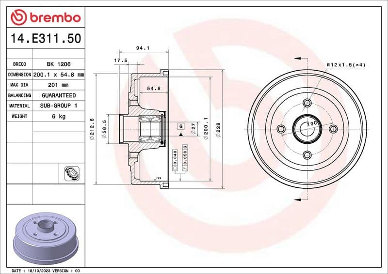 Brake Drum ESSENTIAL LINE - With Bearing Kit 14.E311.50 - image 2