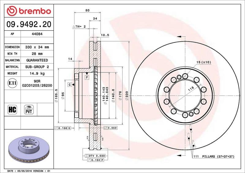 Brake Disc PRIME LINE 09.9492.20 - image 3