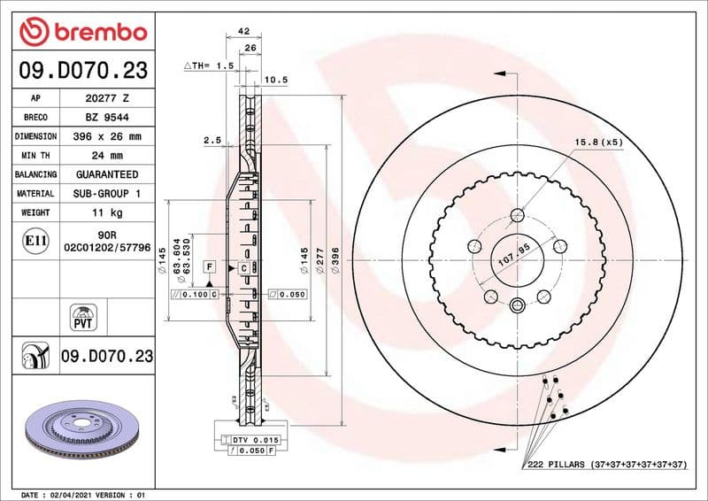 Brake Disc PRIME LINE - Lightweight 09.D070.23 - image 3