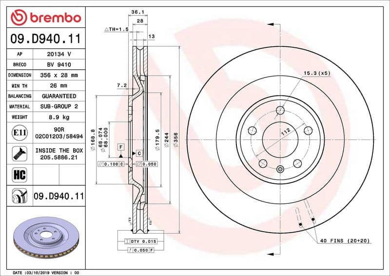 Brake Disc PRIME LINE - UV Coated 09.D940.11 - image 2