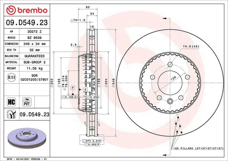 Brake Disc PRIME LINE - Lightweight 09.D549.23 - image 3