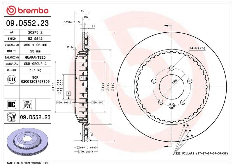 Brake Disc PRIME LINE - Lightweight 09.D552.23 - image 3