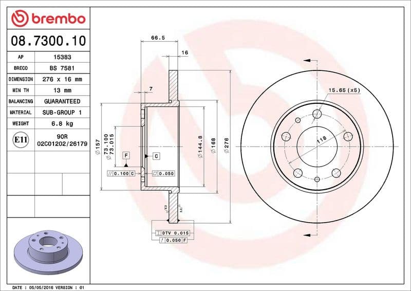 Brake Disc PRIME LINE 08.7300.10 - image 3