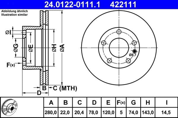 Brake Disc 24.0122-0111.1 - image 2