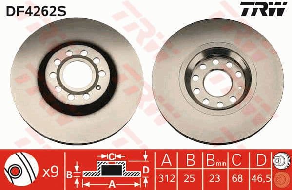 Brake Disc TRW SINGLE DF4262S