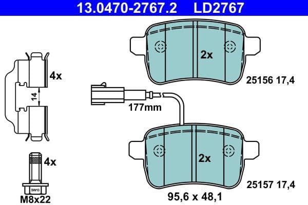 Brake Pad Set, disc brake ATE Ceramic 13.0470-2767.2 - image 2