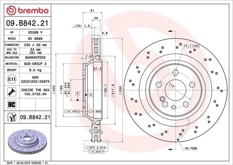 Brake Disc PRIME LINE - UV Coated 09.B842.21 - image 3
