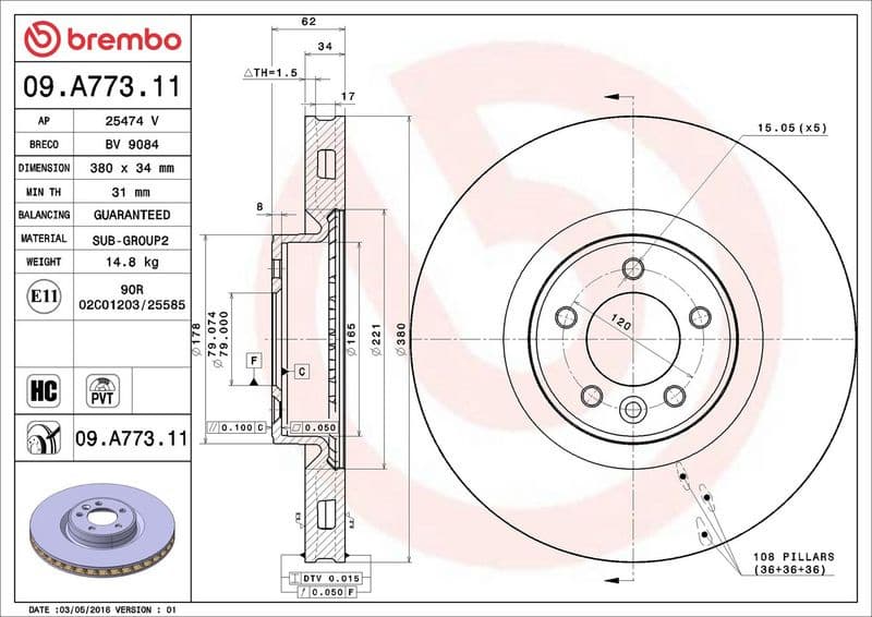 Brake Disc PRIME LINE - UV Coated 09.A773.11 - image 3