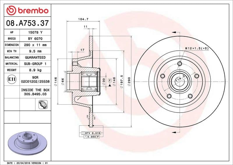 Brake Disc PRIME LINE - With Bearing Kit 08.A753.37 - image 3