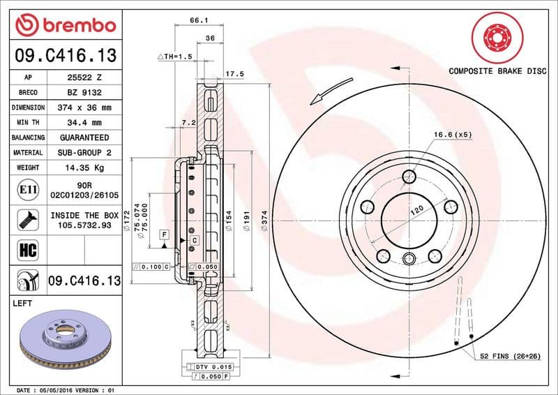 Brake Disc PRIME LINE - Composite 09.C416.13 - image 3