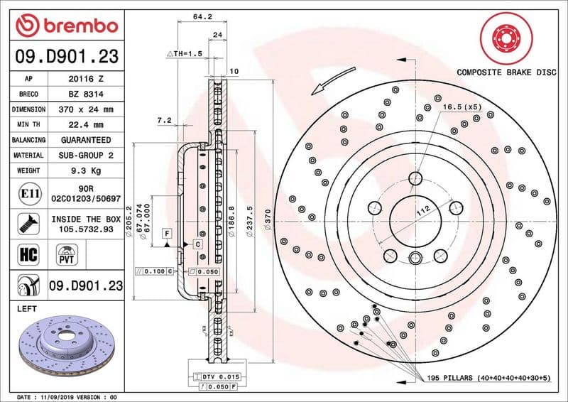 Brake Disc PRIME LINE - Composite 09.D901.23 - image 3