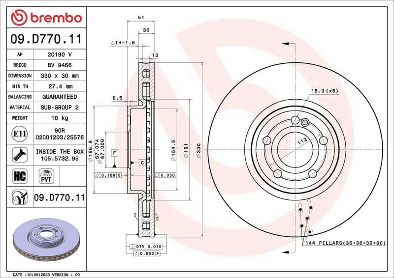 Brake Disc PRIME LINE - UV Coated 09.D770.11 - image 2