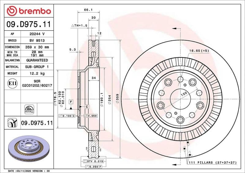Brake Disc PRIME LINE - UV Coated 09.D975.11 - image 2