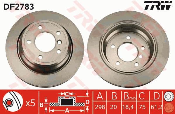 Brake discs kit rear, (2pcs), Top Quality DF2783