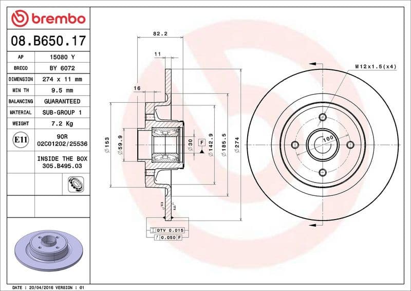 Brake Disc PRIME LINE - With Bearing Kit 08.B650.17 - image 3