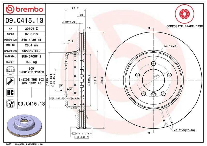 Brake Disc PRIME LINE - Composite 09.C415.13 - image 3