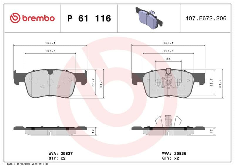 Brake pads front, Top Quality P61116 - image 3