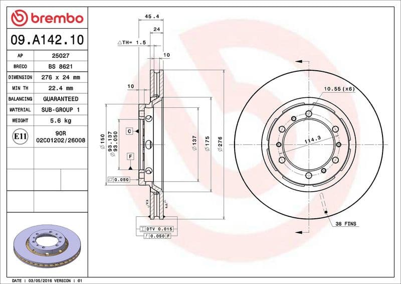 Brake Disc PRIME LINE 09.A142.10 - image 3