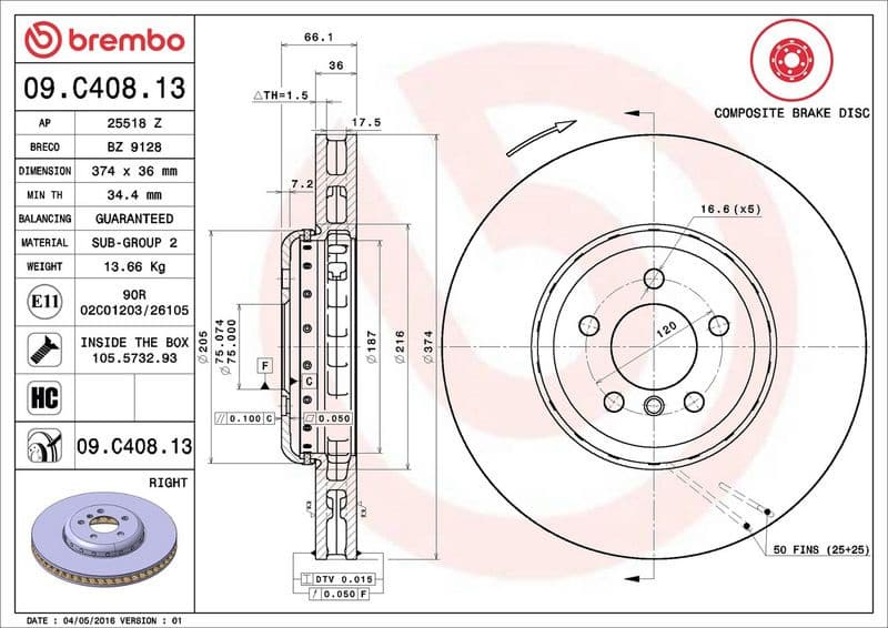 Brake Disc PRIME LINE - Composite 09.C408.13 - image 3