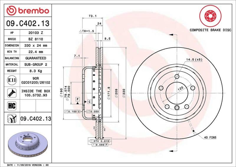 Brake Disc PRIME LINE - Composite 09.C402.13 - image 3