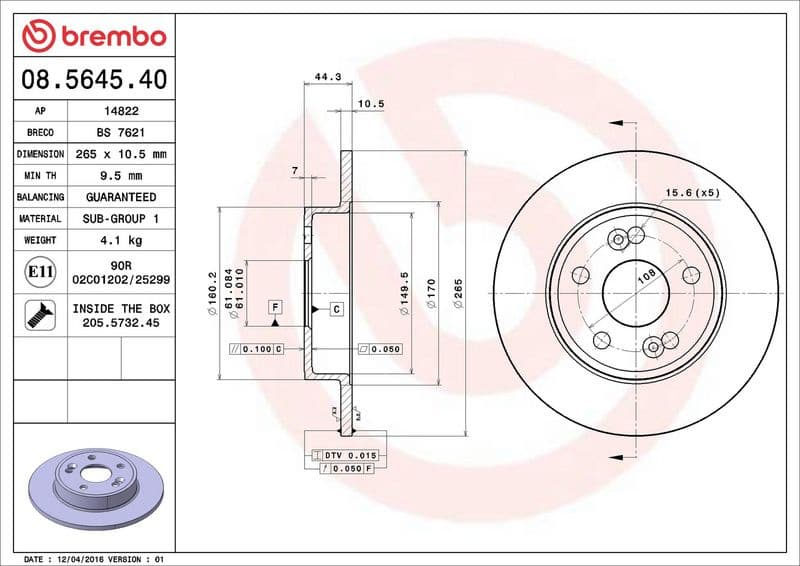 Brake Disc PRIME LINE 08.5645.40