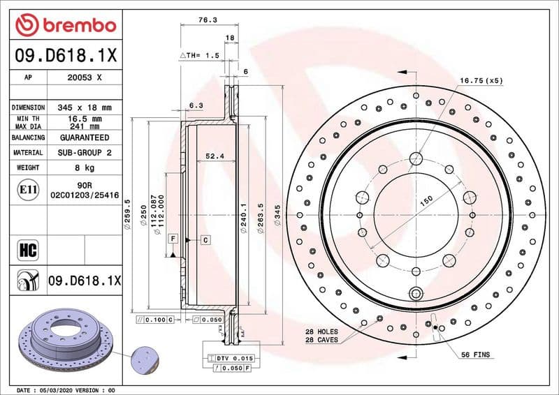 Brake Disc XTRA LINE - Xtra 09.D618.1X - image 2