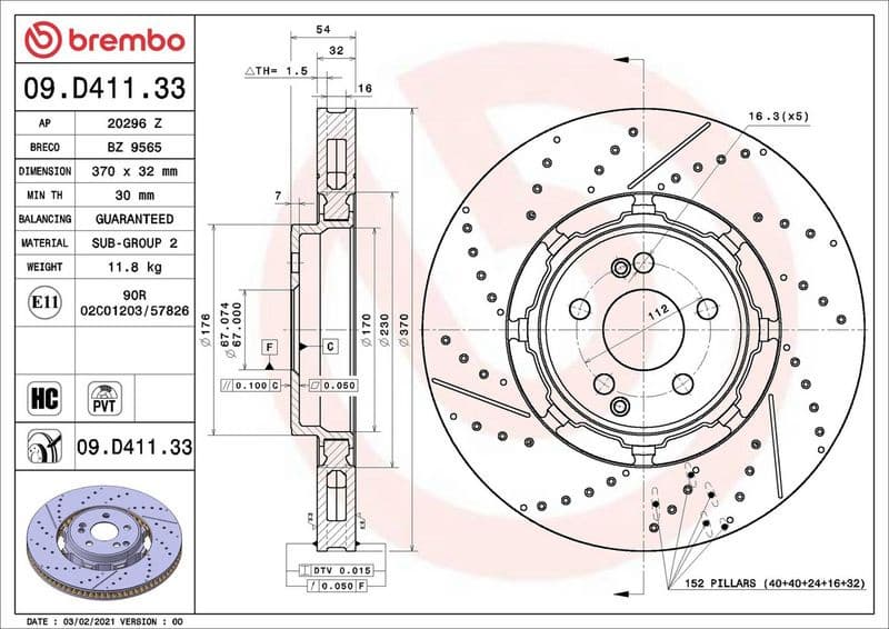 Brake Disc PRIME LINE - Dual Cast 09.D411.33 - image 3