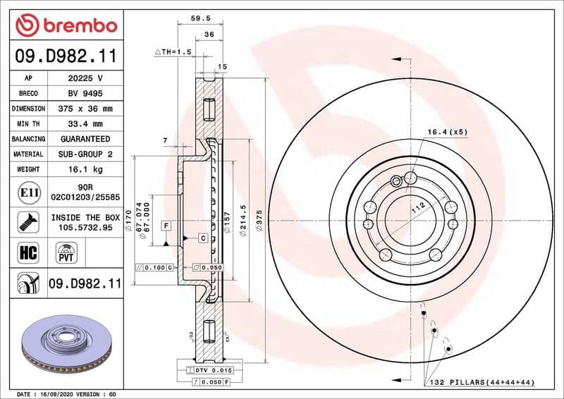 Brake Disc PRIME LINE - UV Coated 09.D982.11 - image 2