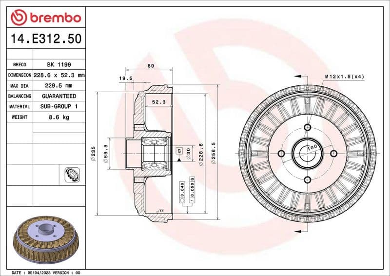 Brake Drum ESSENTIAL LINE - With Bearing Kit 14.E312.50 - image 2