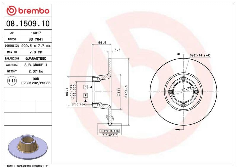 Brake Disc PRIME LINE 08.1509.10